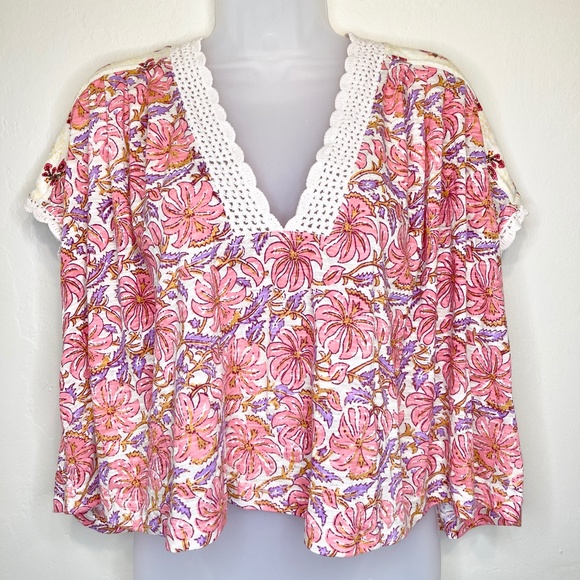 FP NWT Leilani Floral Lace Crochet Jersey Cropped Babydoll Cottagecore Shirt - Picture 4 of 16